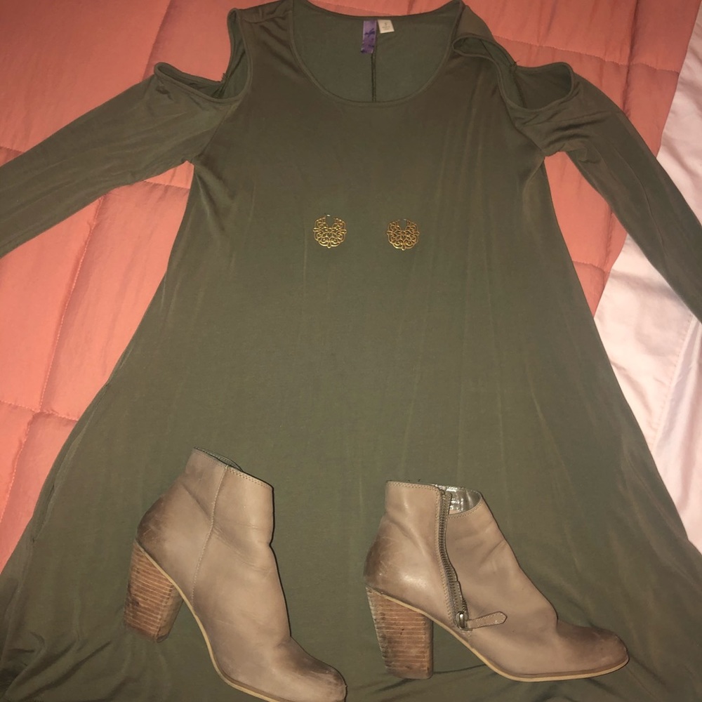 Olive cold shoulder dress